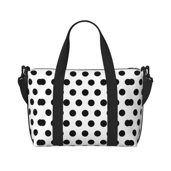 Travel Duffel Bag Black Polka Dot Pattern Sports Tote Gym Bag Shoulder Weekender Overnight Bag For Women Men