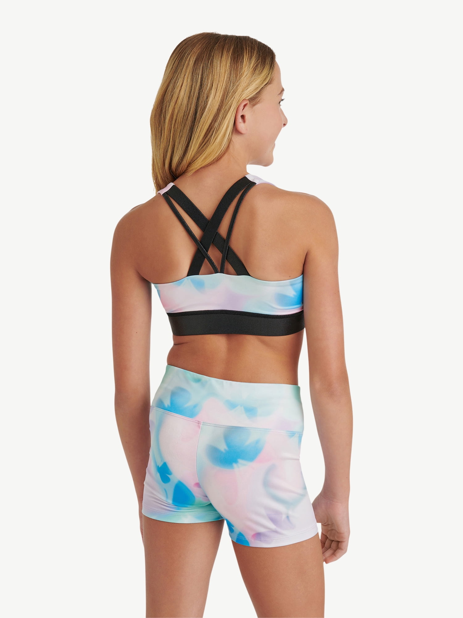 Justice Strappy Back Sports Bra for Girls with Butterfly Print, Sizes XS-XL