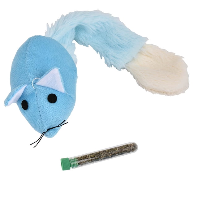 Ratón de cola larga, juguetes para gatos, entrenamiento de ratones, juguetes divertidos interactivos con hierba gatera (azul)