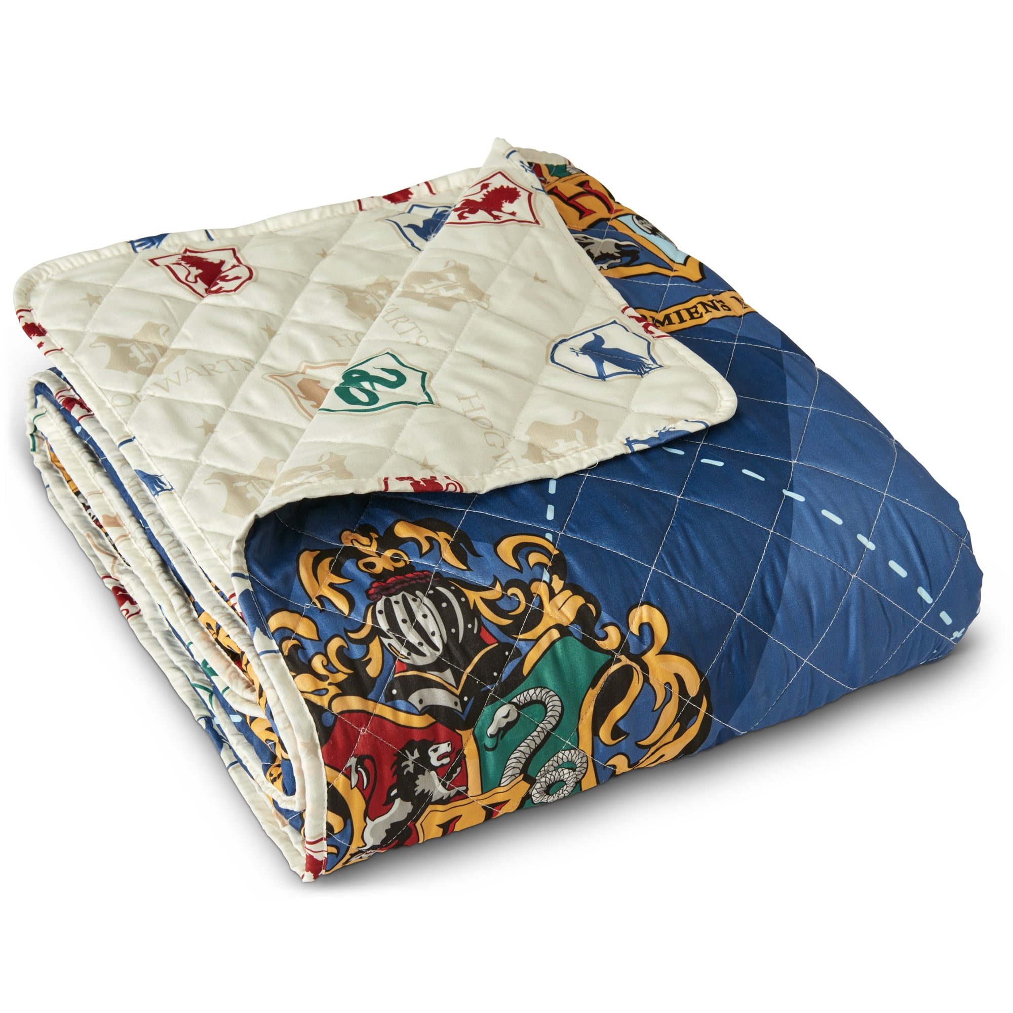 Harry Potter Preppy Crest Hogwarts Twin/Full Reversible Microfiber Quilted Blanket, 62x90 inches