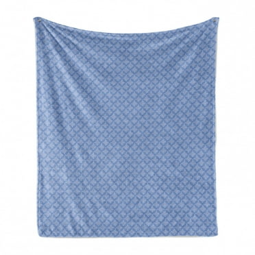 Abstract Soft Flannel Fleece Throw Blanket, Repetitive Circular Motifs and Drops Intertwined Arrangement, Cozy Plush for Indoor and Outdoor Use, 50" x 60", Pale Blue White, by Ambesonne