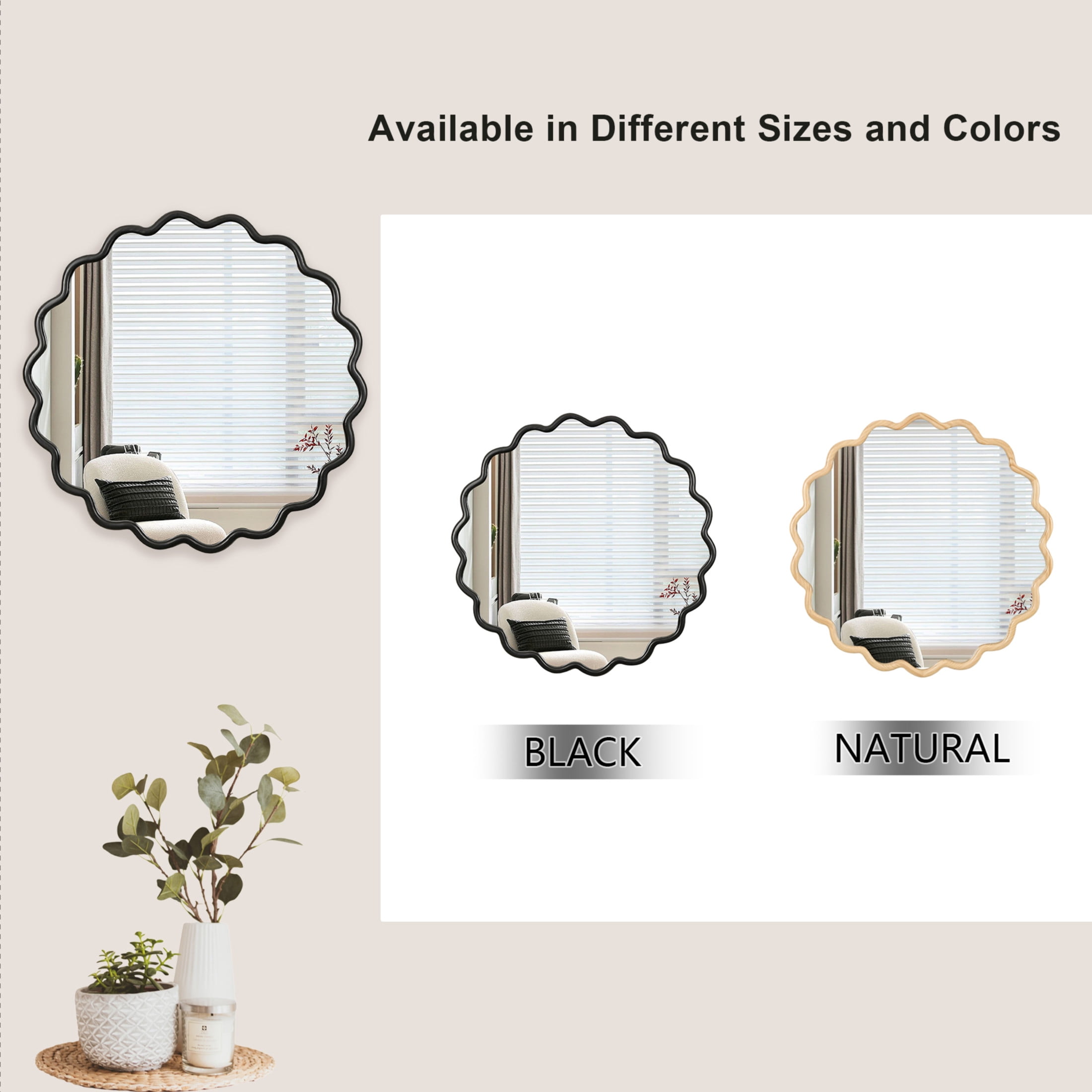 Noble House Wavy Solid Wood Vanity Mirror, Modern Wall Decor for Bathroom, Bedroom, or Entryway, Black