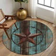 thumbnail image 2 of Round Rugs 5Ft, Teal Brown Texas Star Round Area Rug Washable Indoor Throw Carpet, Vintage Star Wooden Soft Non Slip Circle Rug for Cabinet Bathroom Home Decor Aesthetic, 2 of 8