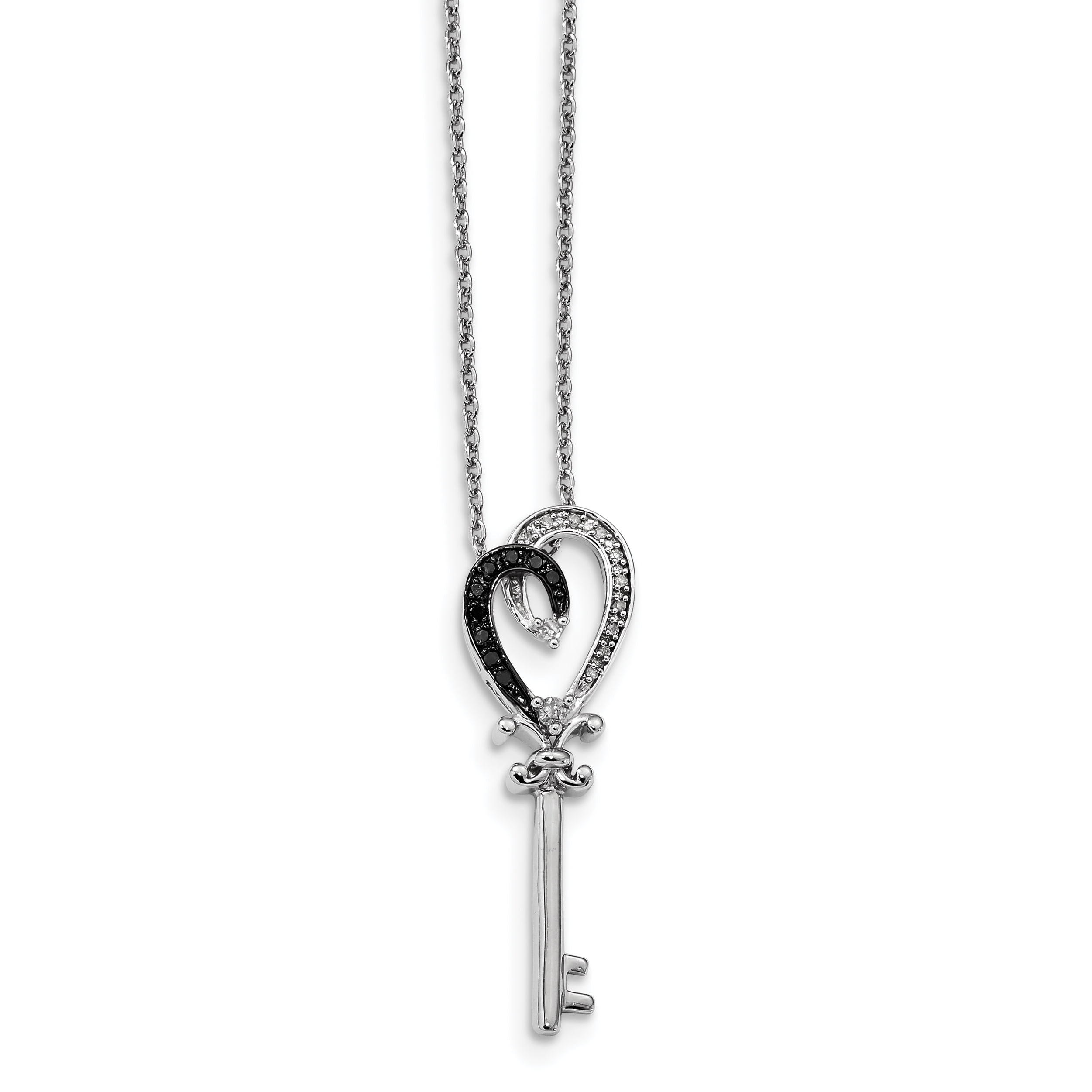 Sterling Silver Black & White Diamond Heart Key Pendant