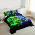 thumbnail image 4 of Manfei Modern Catoon Gamepad Queen Comforter Set for Teen, Video Gaming Lover Bedding Sets, Neon Stripes Abstract Reversible Bedding Comforter Set, Luxury Bedroom Decor, 3 Pieces, 4 of 9