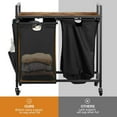 thumbnail image 5 of Double Laundry Hamper with Lid,Rolling Laundry Basket Organizer with Wheels, Iron-Made Laundry Sorter with Top Shelf and 2 Removable Bags,Large Clothes Storage for Room,Black 1, 5 of 14