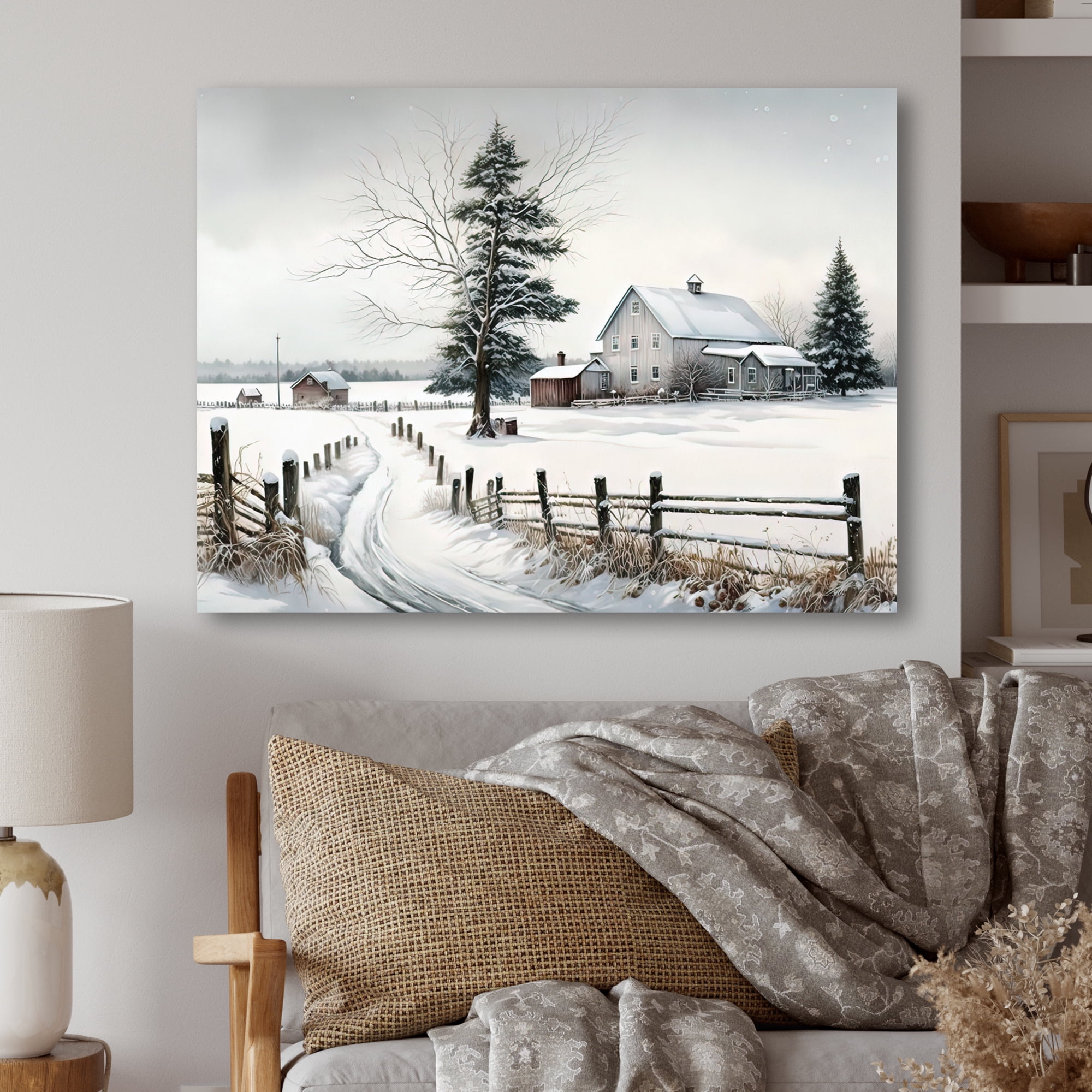 Designart Nebraska Farm In Winter Canvas Wall Art