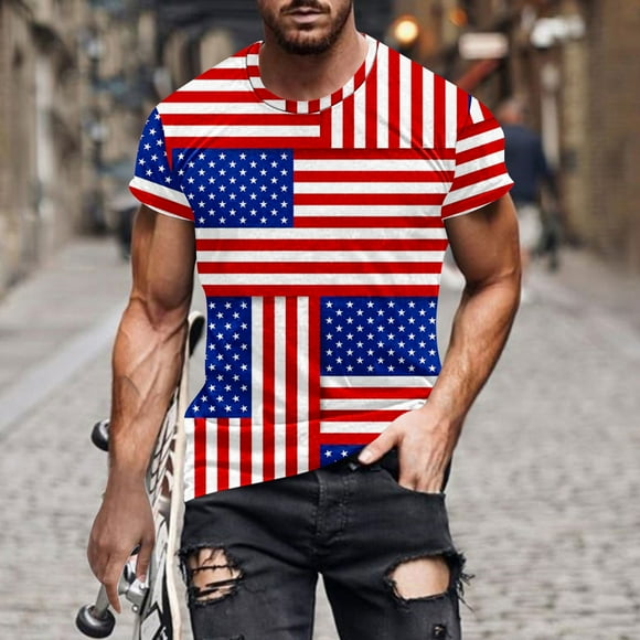 lcziwo T-shirt Shirts Graphic American Drapeau, Hommes Entraînement Tops Patriotique Shirts pour les Hommes d'Été à Manches Courtes Cowneck Muscle Graphique T-Shirts Big et Tall 2024, Rouge L