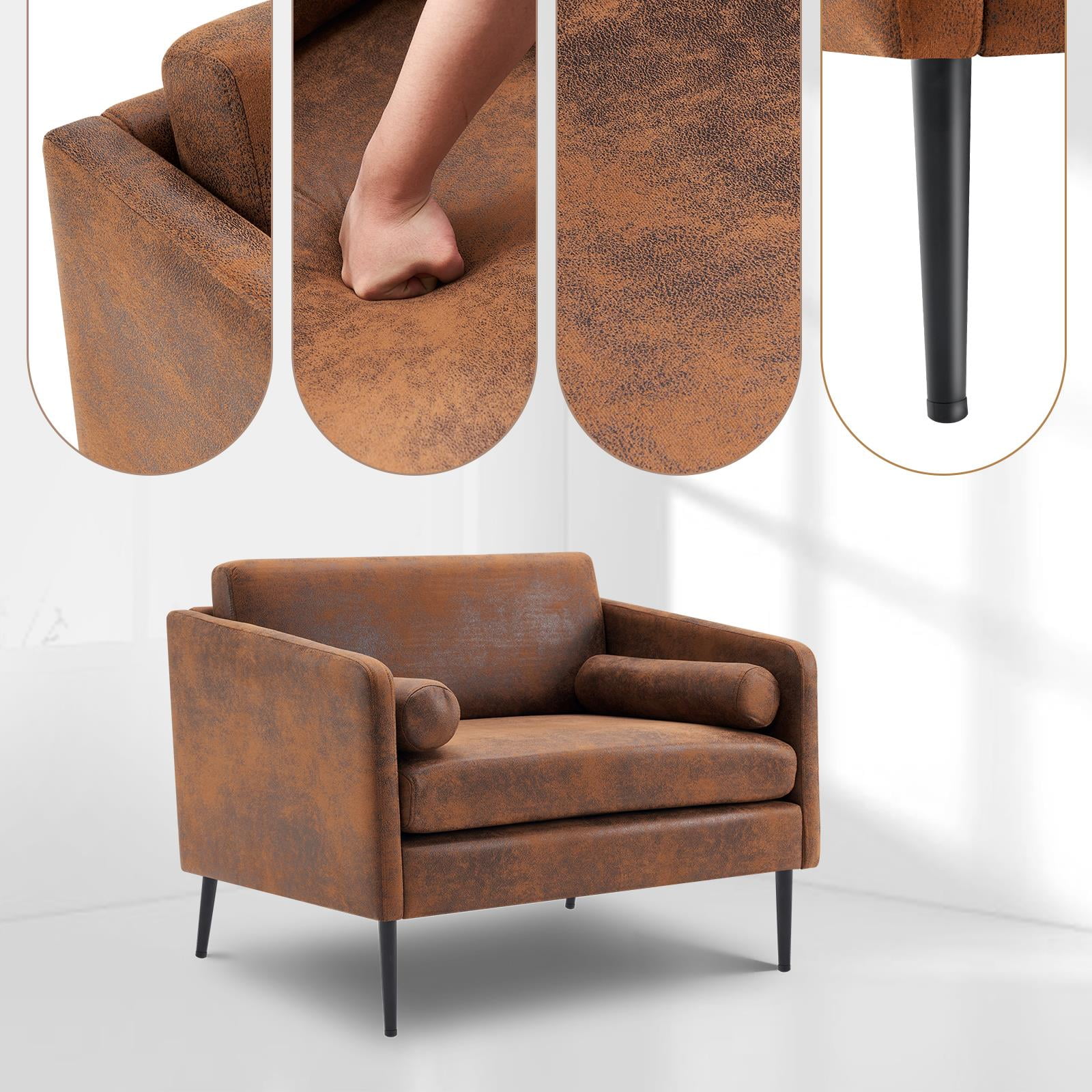 Ktaxon 2 Pieces Living Room Sofa Sets, 38" Parent-Child 1.5 Seater Accent Chair and Small 2 Seater Loveseat with Bronzing Cloth and Waist Pillows Brown