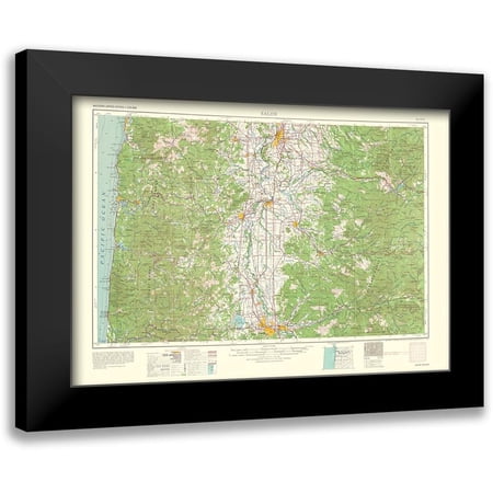 USGS 14x11 Black Modern Framed Museum Art Print Titled - Salem Oregon Quad - USGS 1963