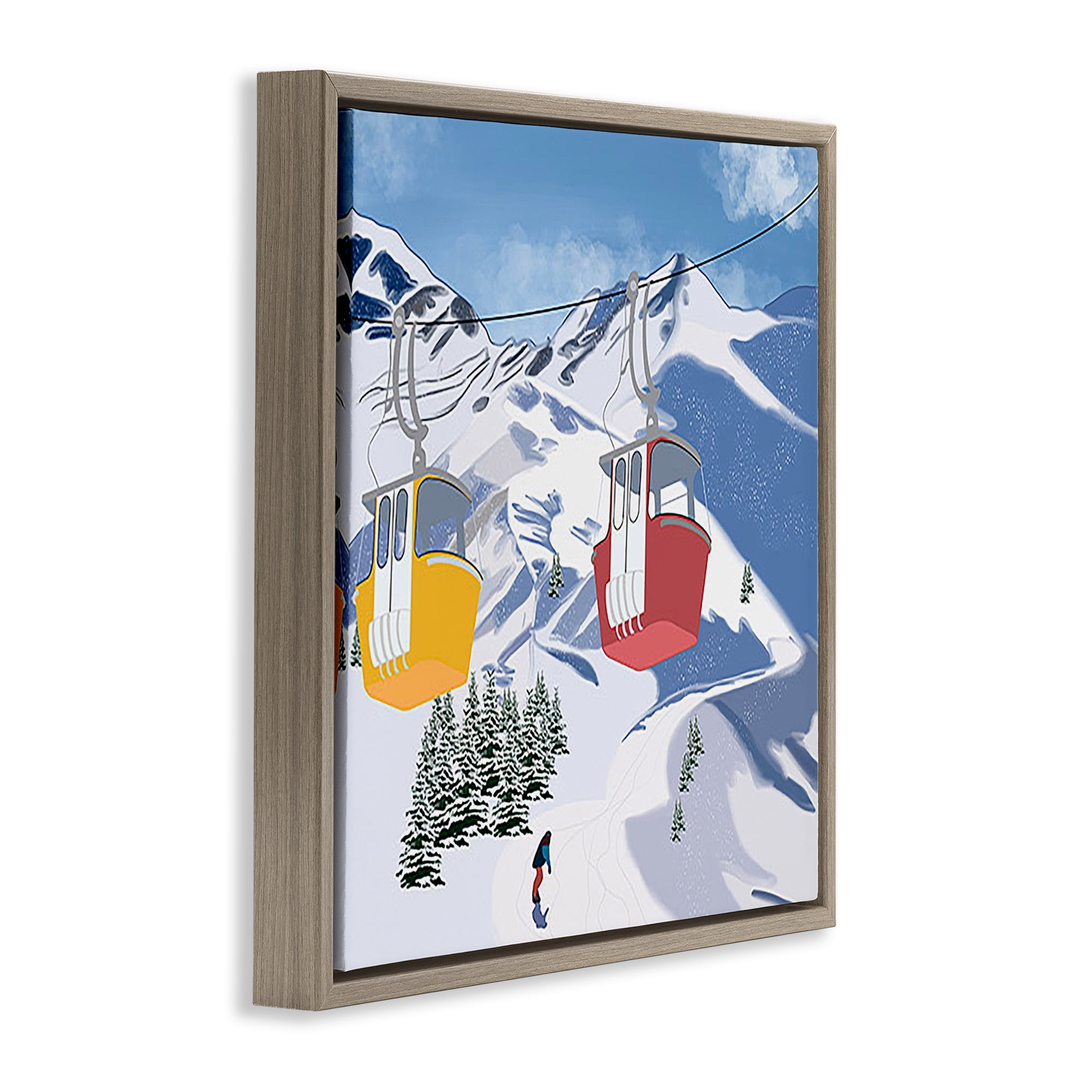 Stupell Industries Ski Lift over Vast Mountain Sports Painting Brown Floater Framed Canvas Art Print Wall Art, 25 x 25
