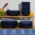 thumbnail image 2 of Blue Stoneware Dinnerware Set, 12 pcs Reactive Glaze Plates and Bowls Sets, Handmade Round Dishes Set for 4, Highly Chip and Crack Resistant Modern Plate Set, 2 of 6