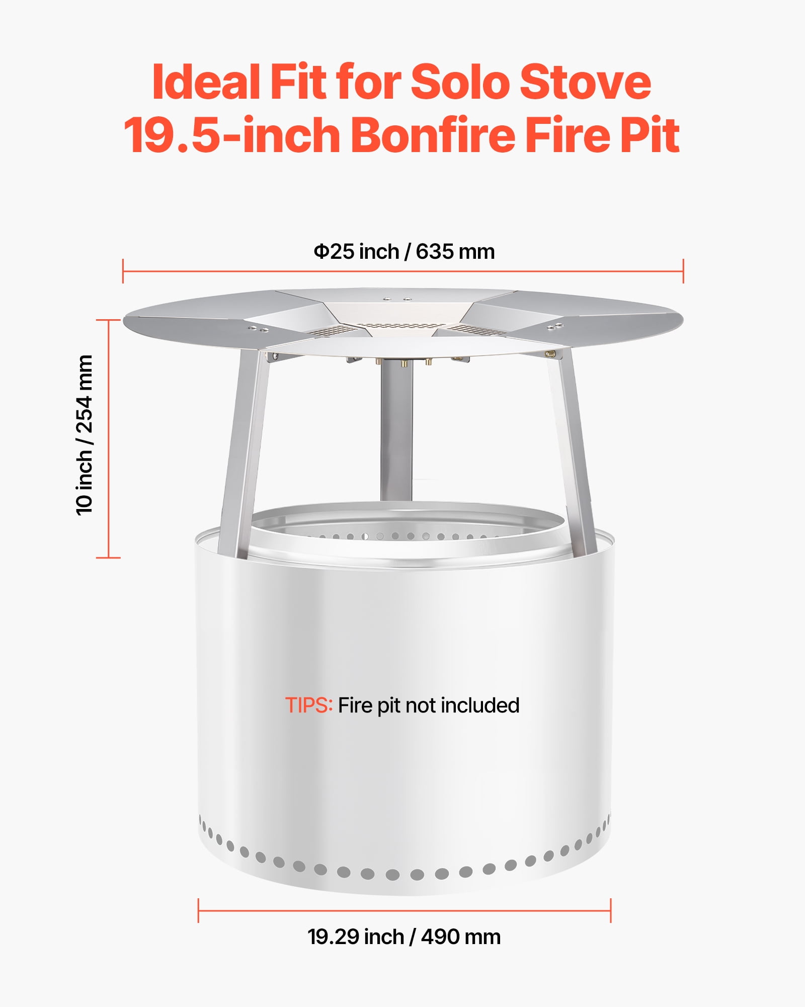 VEVOR Fire Pit Heat Deflector for Solo Stove Yukon, 25 inch Bonfire Round for Wood Burning Fire Pit, 304 Stainless Steel Heat Diffuser, Detachable Burner Cover Camping Accessories
