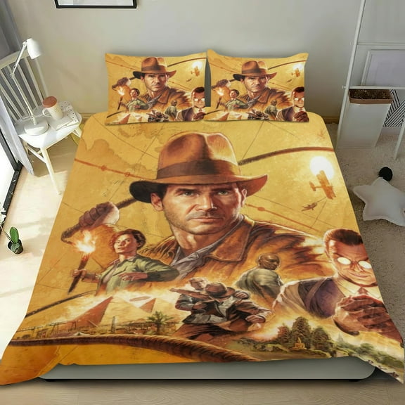 Indiana Jones Themed Bed Sheet Set Three Piece Set 53x79 In ches Comfortable And Skin Friendly Unique Design Creating A Star Studded Night Home Decor Gifts For Family Friends fans