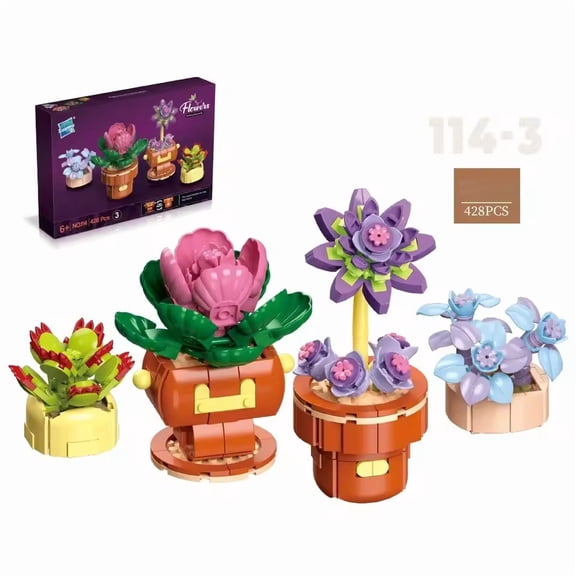 Wizardi Plants Brick Building Set F07N11-2-3 ‚Äì Artificial Potted Flower Botanical Bouquet Kit, 114 Pcs Eco-Friendly ABS Plastic Blocks, 4x6 Decor for Adults & Teens