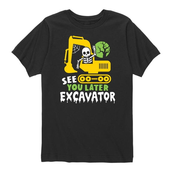 Instant Message - See You Later Excavator Skeleton - Youth Short Sleeve Tee