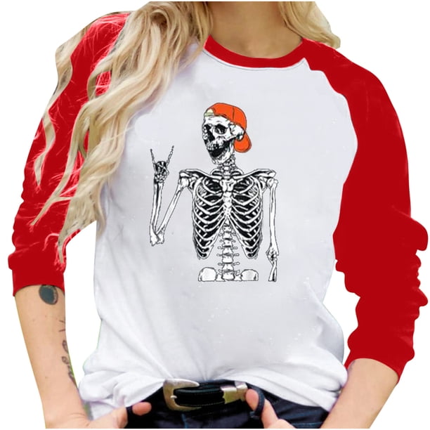 Camiseta suelta estampada a la moda para mujer, blusa de manga larga, cuello redondo, camisetas informales Pompotops FGAJ8215
