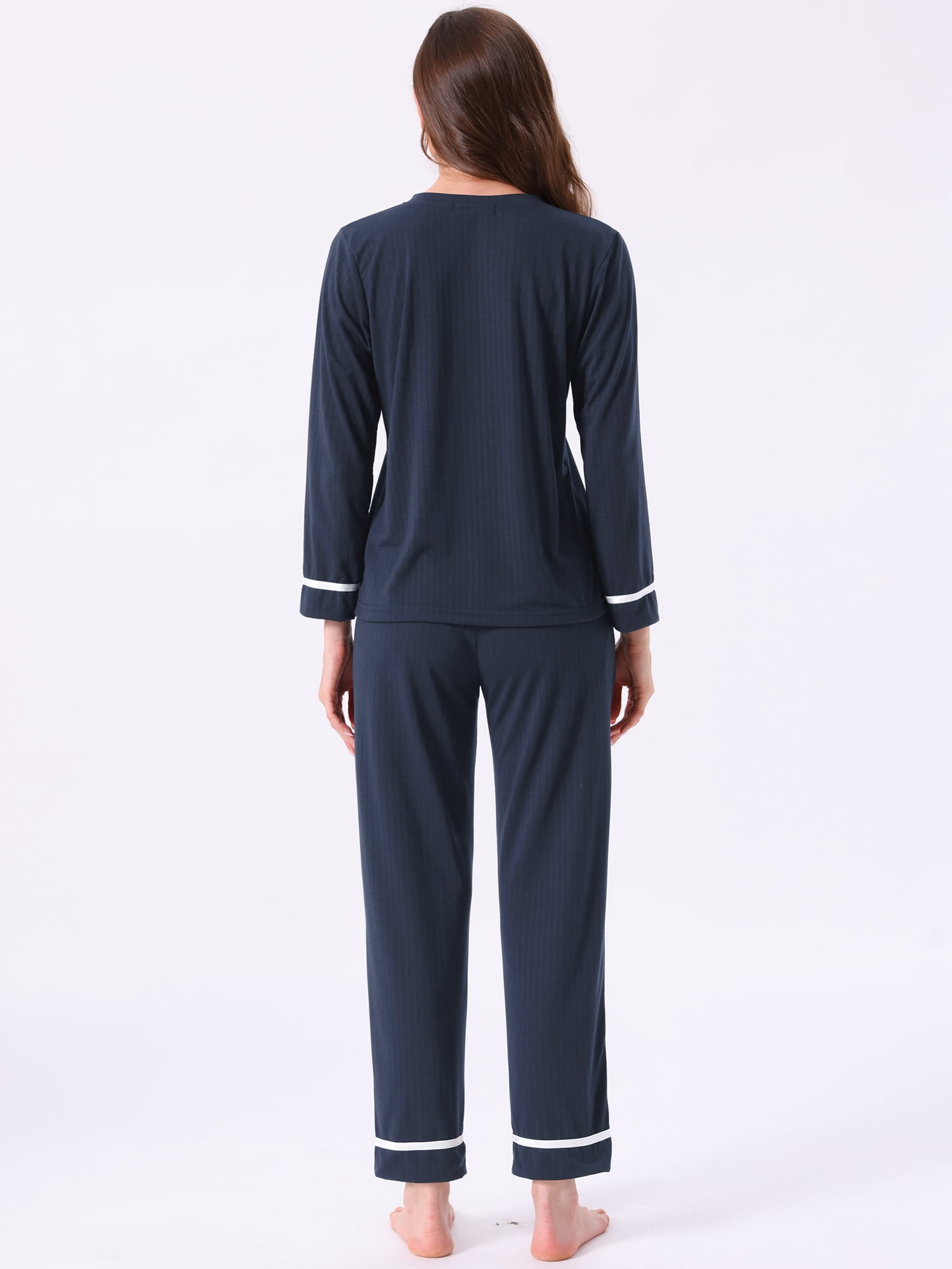 DARING DIVA Women's Cotton Ribbed Pullover V-neck Tops with Bottoms Pajama Sets 2XL Black