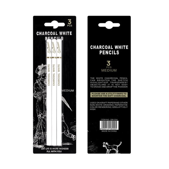 ANNECOSK White Charcoal Pencils Set, 3-Pack Professional White Chalk Drawing Pencils for Sketching, Shading, Blending – Art Supplies for Artists & Beginners