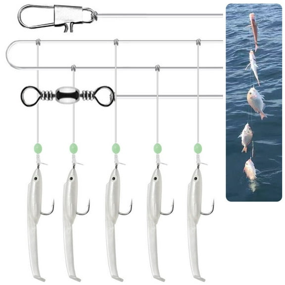 10 Packs Eel Fishing Bait Rigs 1# Soft Plastic Eel Sabiki Rig Fishing Lures Hook