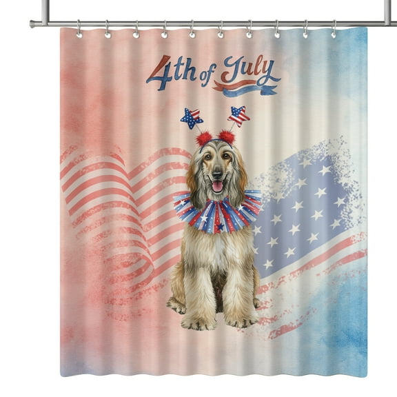 4th of July Afghan Hound Celebrates Independence Day Shower Curtain Dog Lover Waterproof Bathroom Bathtub Curtain - 12010