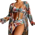 thumbnail image 2 of Kiosan Conjunto de bikini para mujer, traje de baño de 3 piezas, kimono floral, parte superior triangular anudada en la parte delantera, falda de traje de baño inferior de cintura alta, 2 of 4