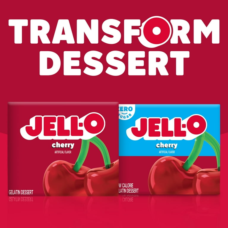 Jell-O Cherry Flavored Gelatin Dessert Mix, 3 oz Box, 80 Calories
