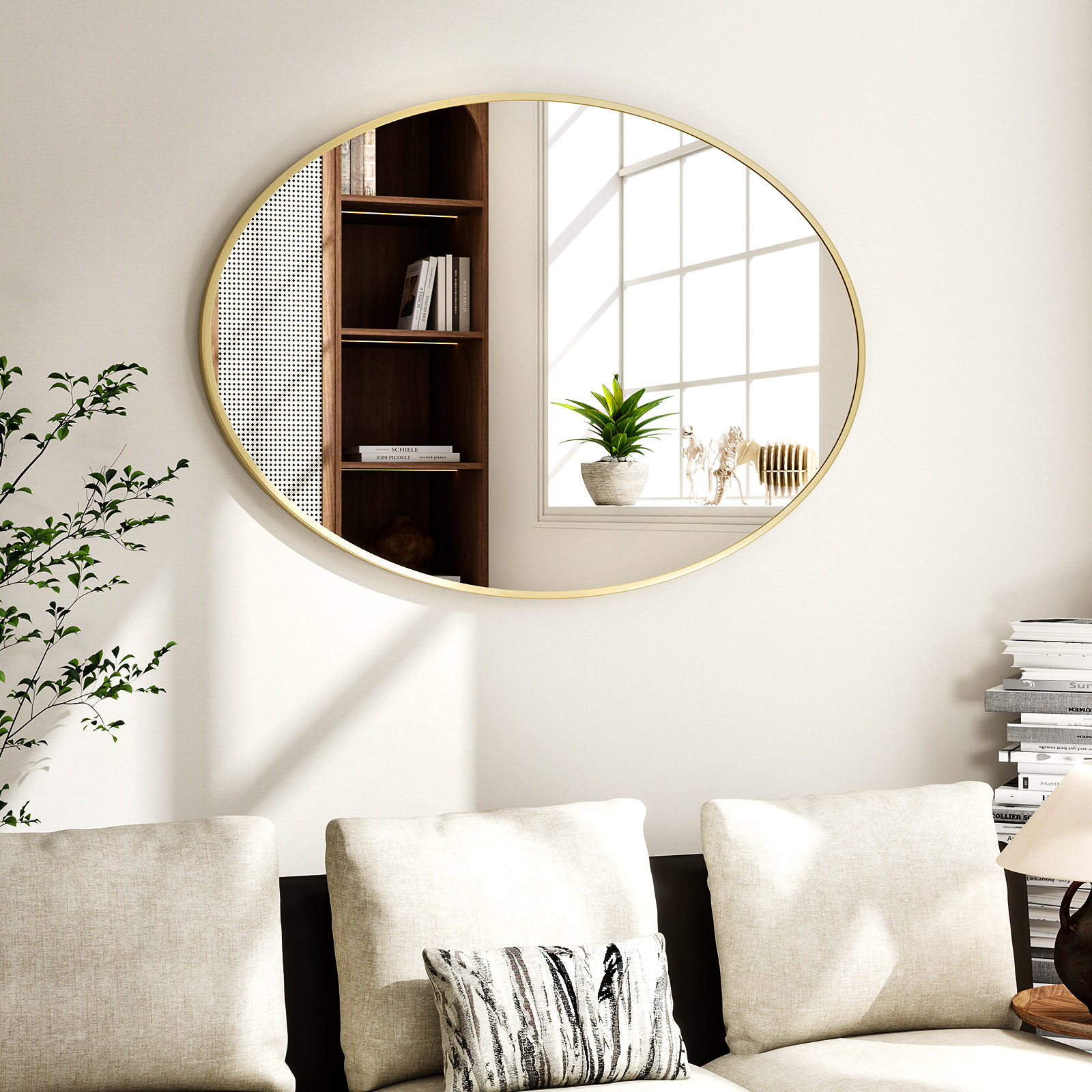 BEAUTYPEAK 26"x38" Oval Bathroom Mirror Wall Mirror,Gold