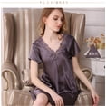 thumbnail image 2 of Royal exclusive silk nightgown for women, mid to long styles for spring and autumn, silk short sleeves, simple summer plus size silk nightgown, 2 of 12