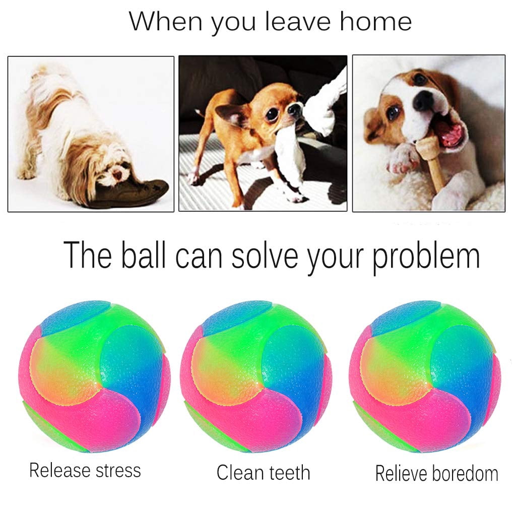 4 pcs Large Light Up Dog Balls Flashing Elastic Ball Bouncy Glow in The Dark Interactive Jumping Blinking Dog Ball Pet Toys for Golden Retriever,Labrador,Large Dogs,Diameter 7cm