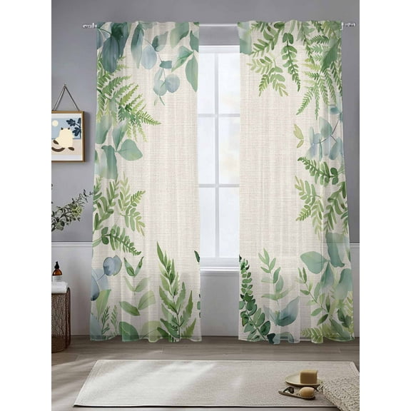 Eucalyptus Leaves Sheer Curtains for Living Room Bedroom Rustic Sage Green Botanical Burlap Sheer Curtains 84 Inch Long 2 Panels Set Light Filtering Curtain Window Treatments Drapes for Dining Room