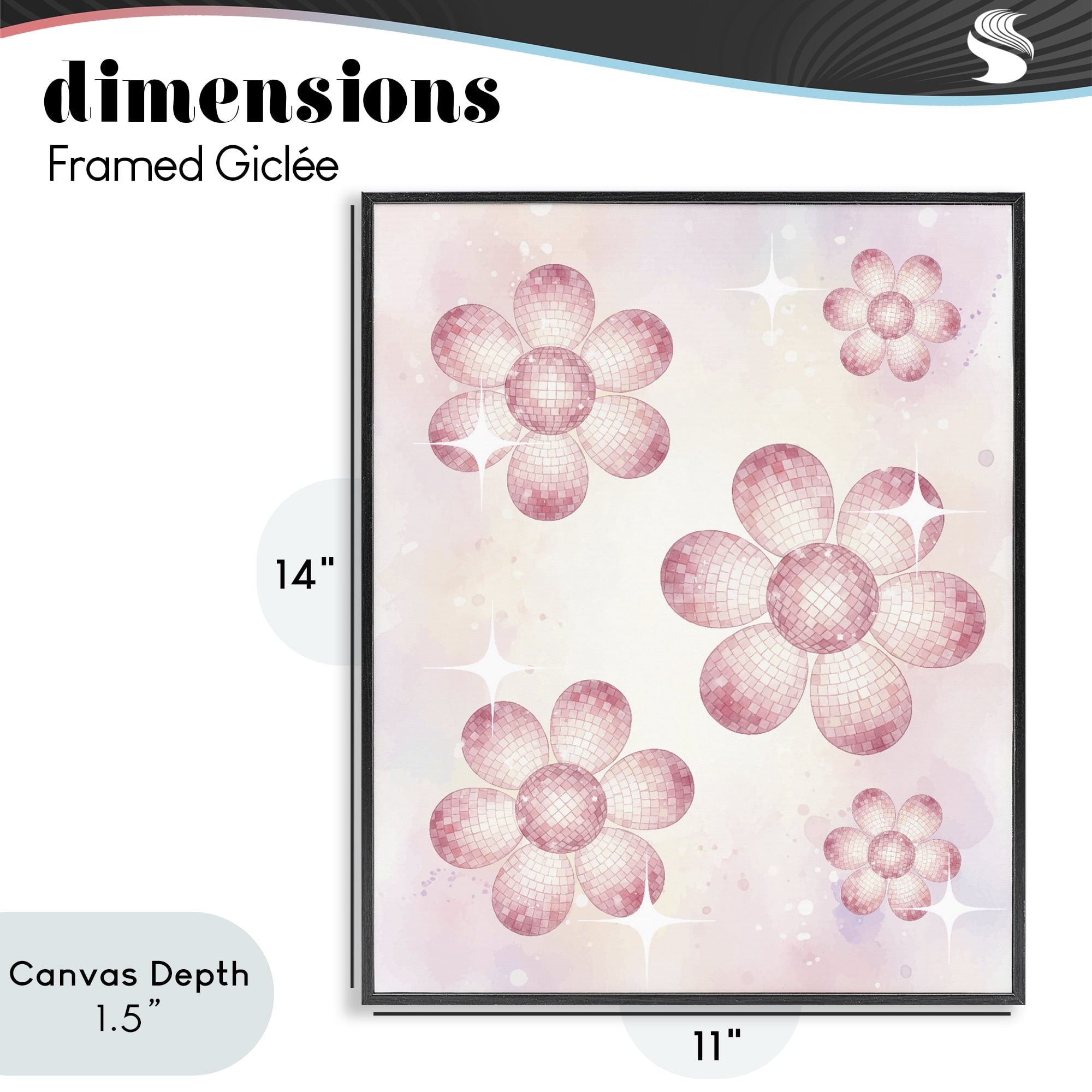 Stupell Industries Disco Ball Floral Patterns Black Framed Giclee Art, design by Lil' Rue
