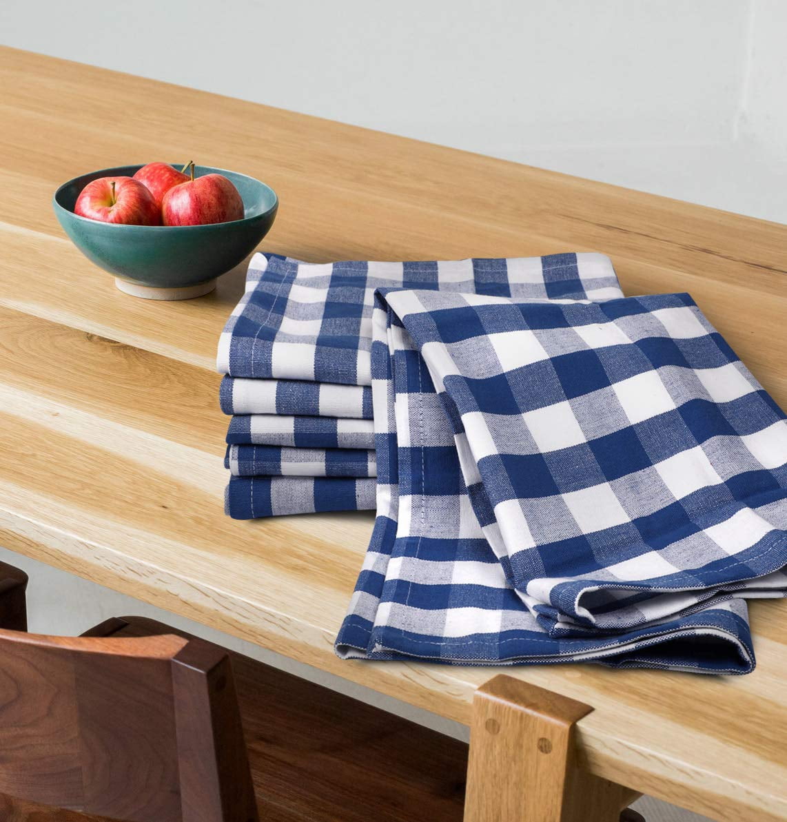 Urban Villa Kitchen Towels Set of 6 Buffalo Checks Blue/White Kitchen Towels 20X30 Inches 100% Cotton Absorbent Kitchen Towels Ultra Soft Mitered Corners Kitchen Towels