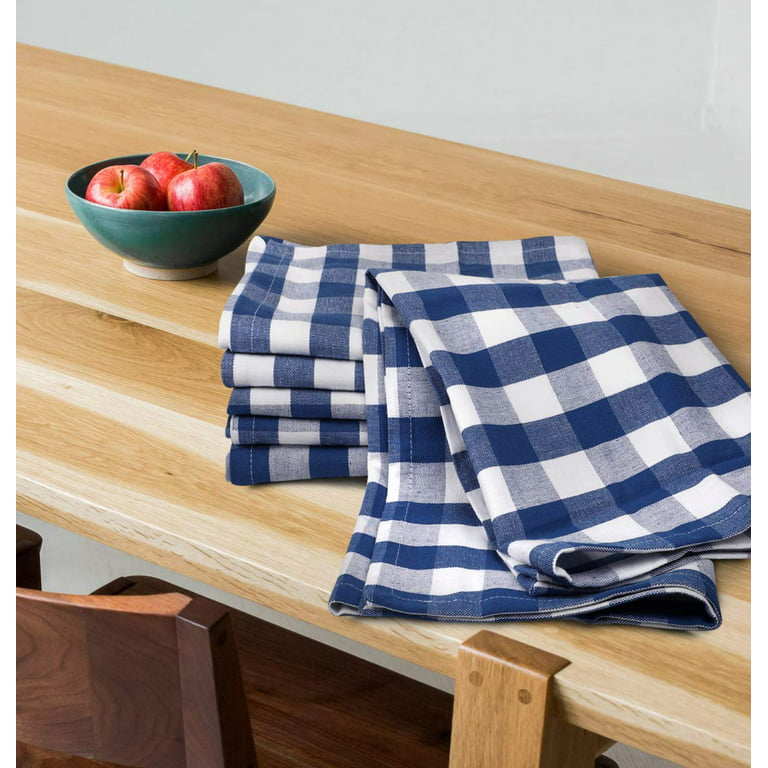 Urban Villa Kitchen Towels Set of 6 Buffalo Checks Blue/White
