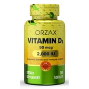ORZAX Vitamin D3 2000 iu Softgels, 360 Days Supply, 125 Mcg Vitamin D3, 360 Mini Softgels