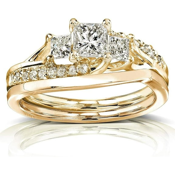 Divine_creation Women's 2.55 Ct Princess Cut White Diamond Engagement Wedding Thanksgiving Christmas Bridal Ring Set 14K Yellow Gold Plated 925 Sterling Silver -4.5