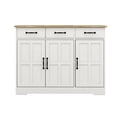 thumbnail image 6 of Gzxs White Sideboard with Natural Wood Countertop, Modern Kitchen Storage Cabinet, Coffee Bar Cabinet with 3 Drawers, 3 Doors and Adjustable Shelf, 42.72"L x 15.35"W x 32.09"H, White, 6 of 8