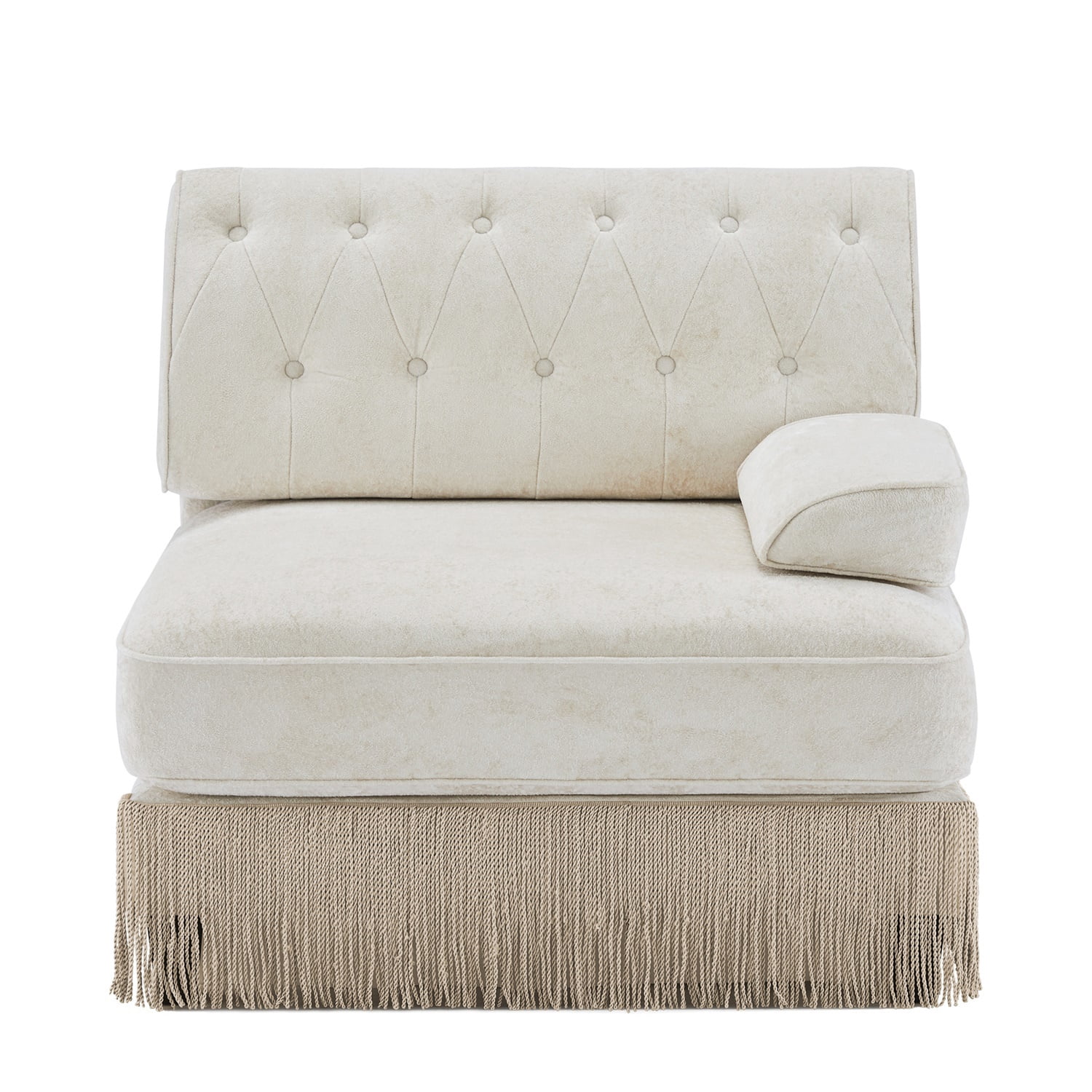 Hommoo Comfort Velvet Fabric Sofa with Right Arm, Button Tufted Design & Floor-grazing TasseL, Beige