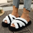 thumbnail image 2 of ZVNAΖH Women's Winter Thick Sole Plush Slippers Warm Fluffy Crisscross Strap Indoor Outdoor House Shoes, 2 of 9
