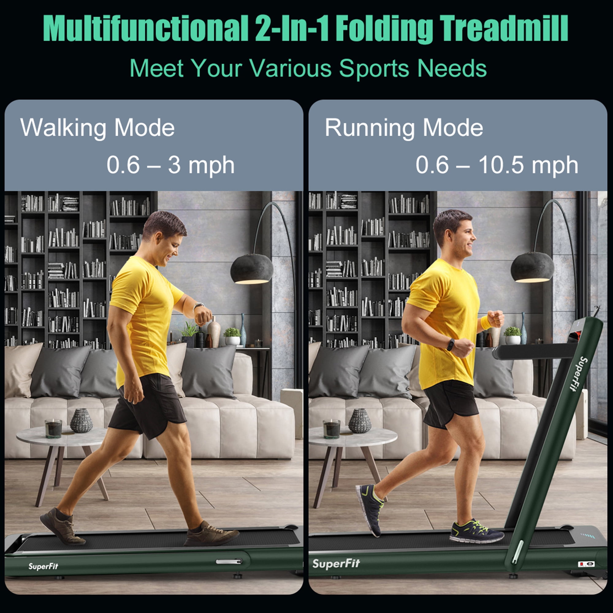 Gymax 2 in 1 Folding Treadmill  4.75HP Running Machine w/ APP & Remote Control Green