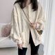 thumbnail image 4 of Chaquetas para mujer, estilo coreano, sueltas, de algodón sólido, cárdigans rómbicos, abrigos de manga larga con una sola botonadura, ropa vintage para mujer, 4 of 4