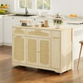 thumbnail image 2 of Roromall Rattan Kitchen Island Table on Wheels with Drop Leaf, Tilt Out Trash Can Cabinet with 2 Door, Storage Cabinet, 2 Drawer, Spice Rack, Rolling Kitchen Cart, 2 of 9
