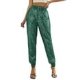 thumbnail image 3 of Women's Sequin High Waist Pants, Sparkly Pants for Women, Sparkly Elastic Waist Trousers, Shiny Party Pants, Comfortable Loose Fit, Holiday Celebration Wear, Glamorous Evening Outfits Green XL, 3 of 9