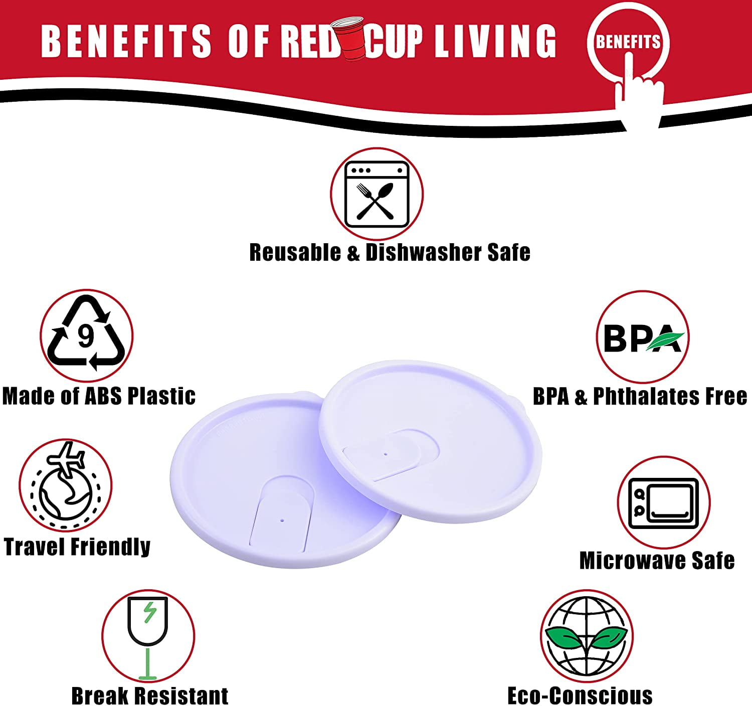  Red Cup Living Red Party Cups Lids- 32 oz, Reusable