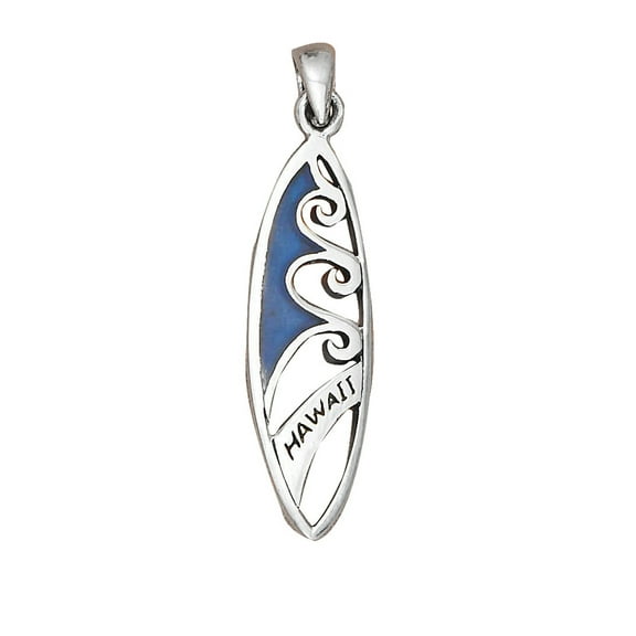 Sterling Silver 16" .8mm Box Chain Surfboard Pendant Necklace