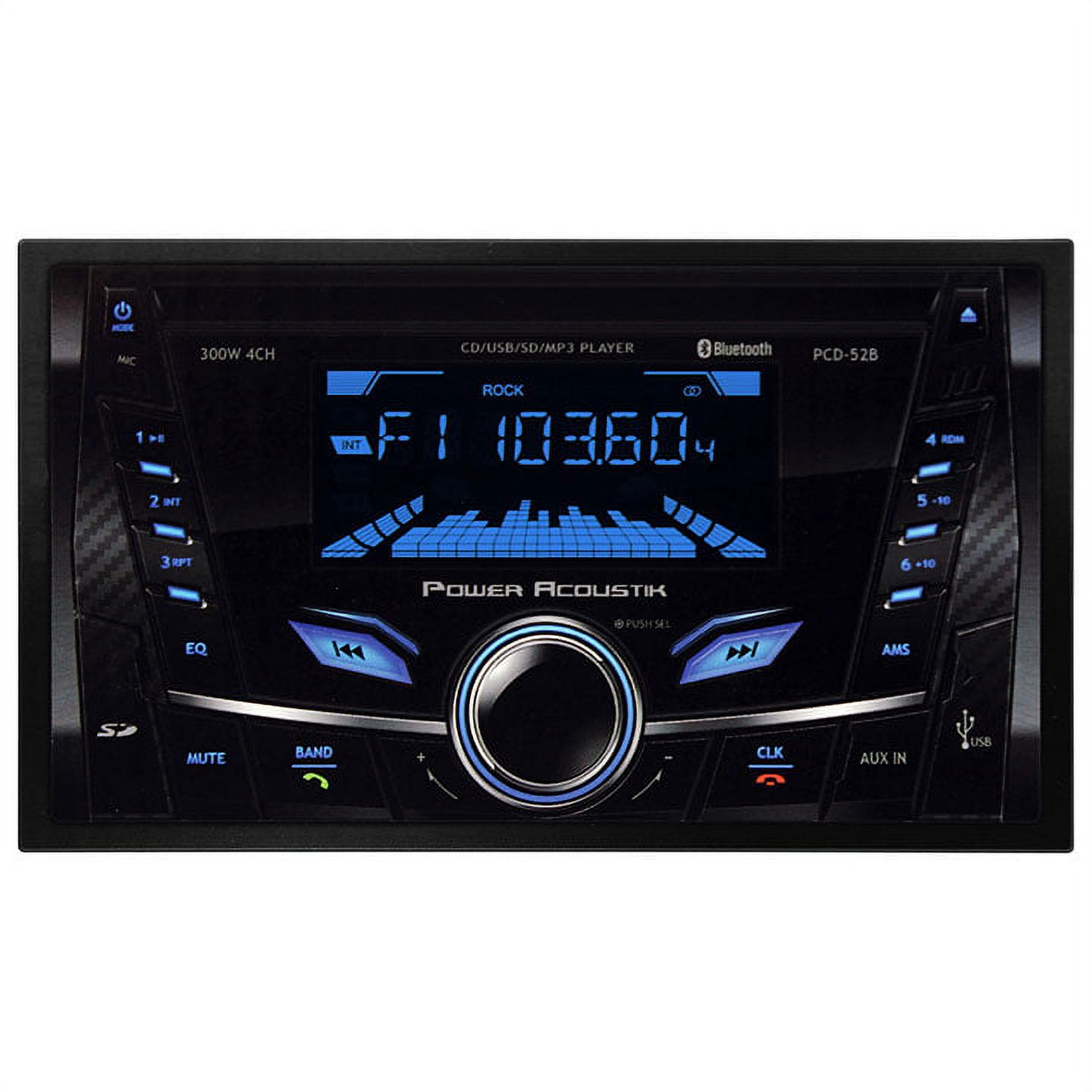 Power Acoustik PCD-52B Double-DIN In-Dash CD-MP3 AM-FM Receiver with Bluetooth and USB Playback, Black - image 4 of 4