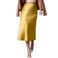 thumbnail image 3 of Womens Skirts Midi Length High Waisted Satin Silk Business Skirt Solid Color Slim Yellow Skirt, 3 of 6