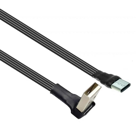Flat Right Angles USB To Type C Adapters Data Transfer Cable 480Mbps Charging Cord for Small Space Laptops