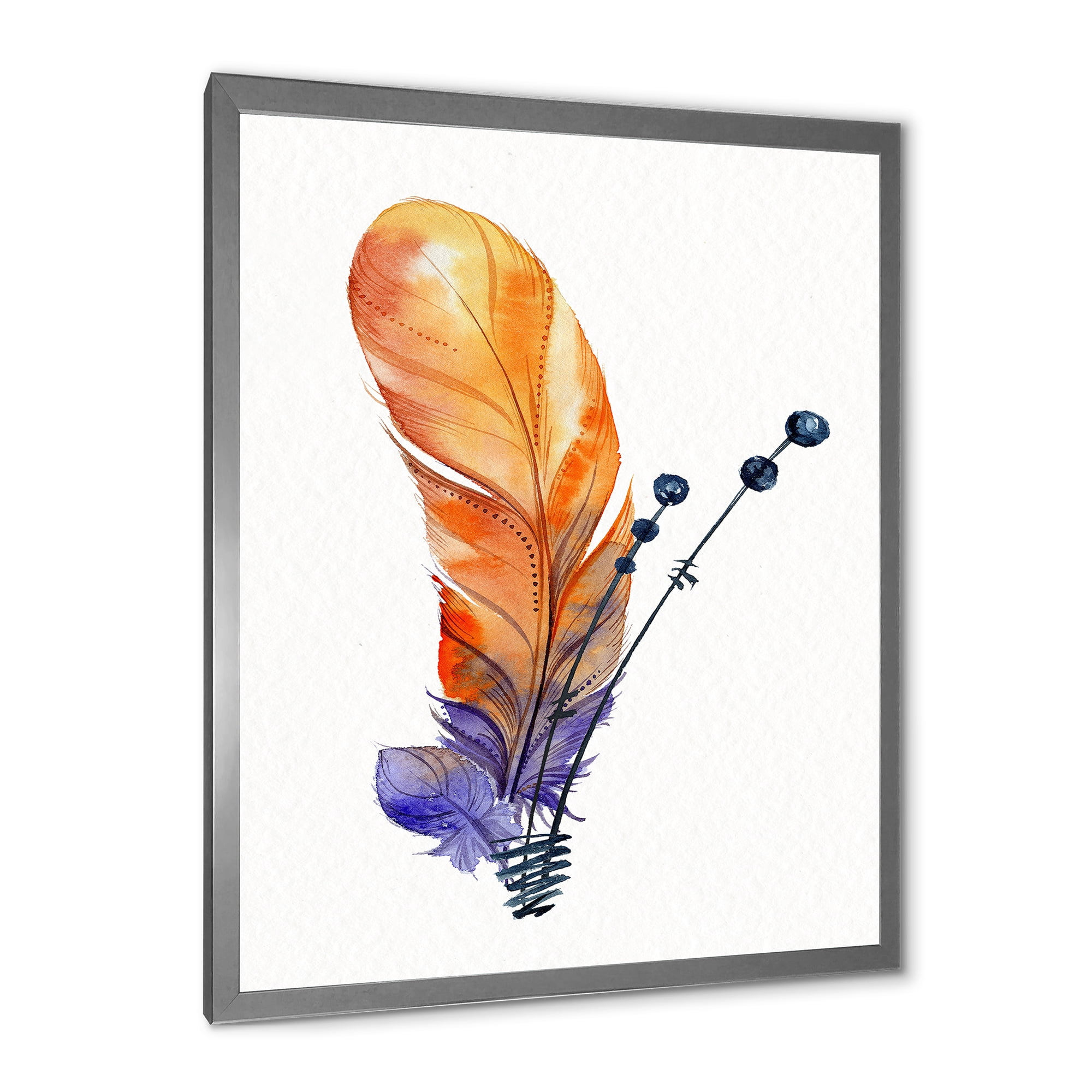 Designart 'Ethnic Orange Animal Feather Composition' Bohemian & Eclectic Framed Art Print