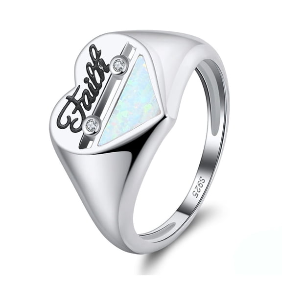 Heart Ring for Women Engraved Faith Fire Opal Sterling Silver by Ginger Lyne Collection